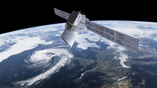 Aeolus satellite measuring cyclone