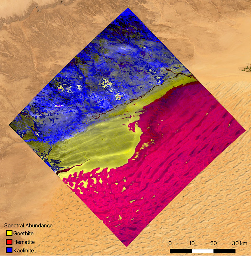 Figure 17: Mineral map of part of South-West Libya, measured by NASA’s EMIT instrument. (Image credit: NASA/JPL-Caltech)