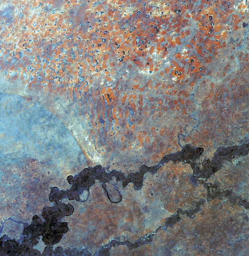 Figure 9: Niger (top) - Nigeria (bottom) border showing the Yobe River which runs between the two countries (Image credit: NASA)