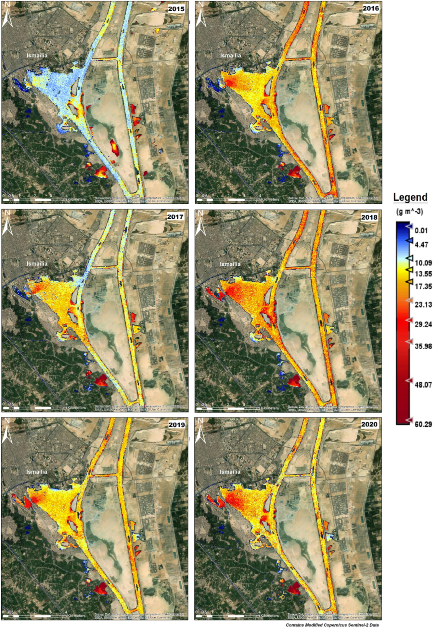 Total Suspended Matter Concentration in Timsah Lake over time